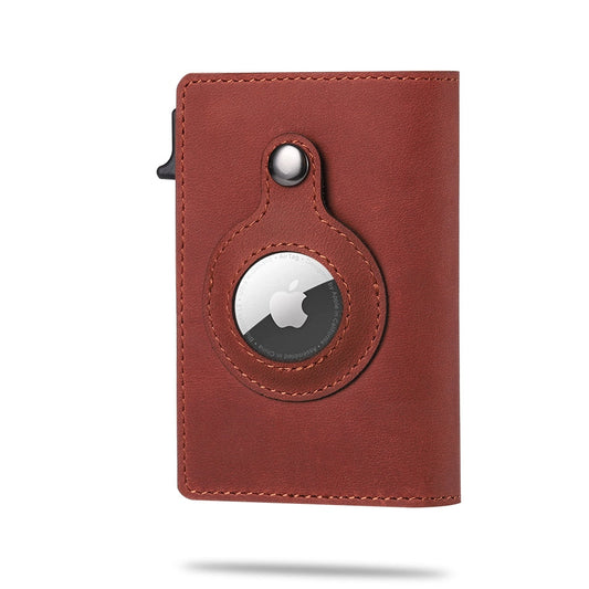 Red Brown Airtag Slide Wallet