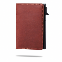 Red Brown Airtag Slide Wallet