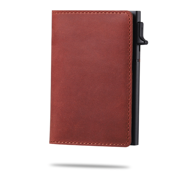 Red Brown Airtag Slide Wallet