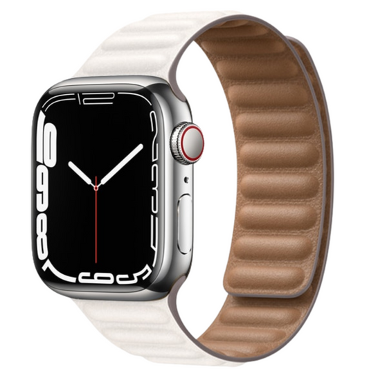 Leather Magnetic Link Apple Watch Band (White)